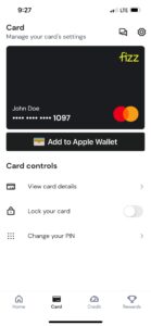 Fizz Debit Card Card Screen