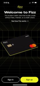 Fizz Debit Card Sign Up Screen